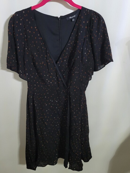Madewell Dresses & Skirts - Madewell Black Mini Dress with Copper Polka Dot Accents, Size 0